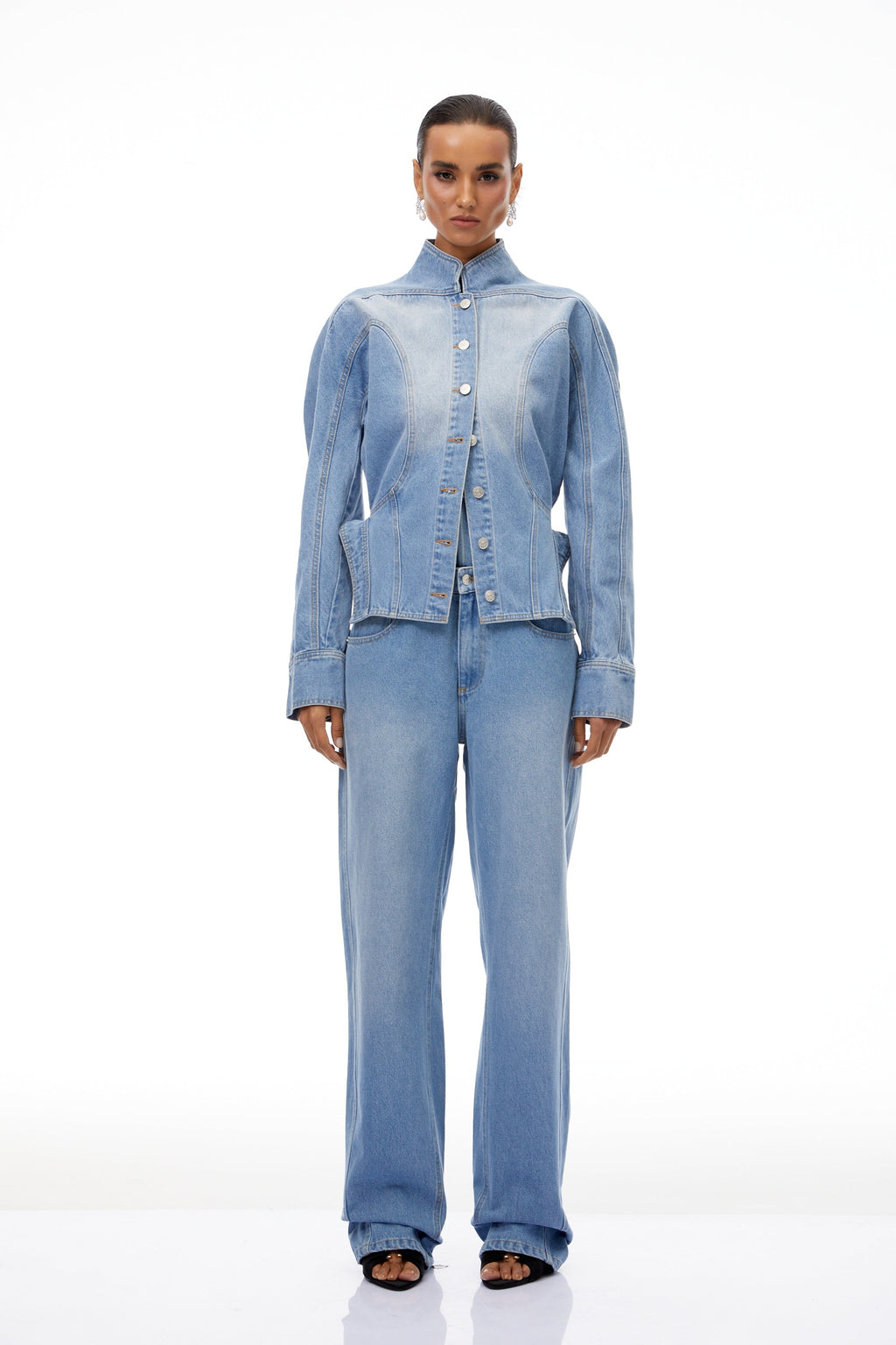 Amandine Light Blue Barrel Waist Denim Jacket