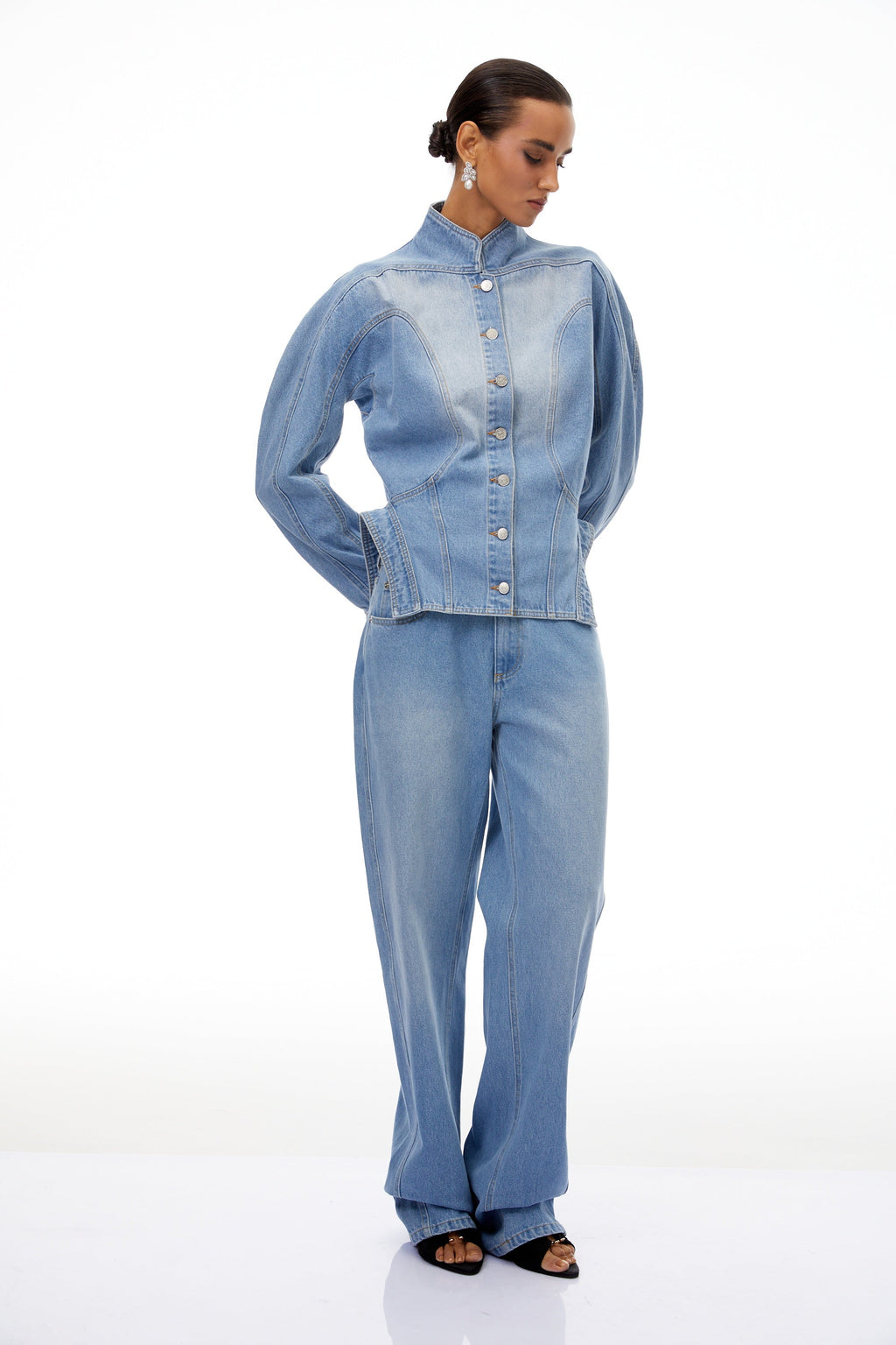 Amandine Light Blue Barrel Waist Denim Jacket