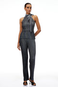 Szabina Grey Striped Knit Top & Trousers Set