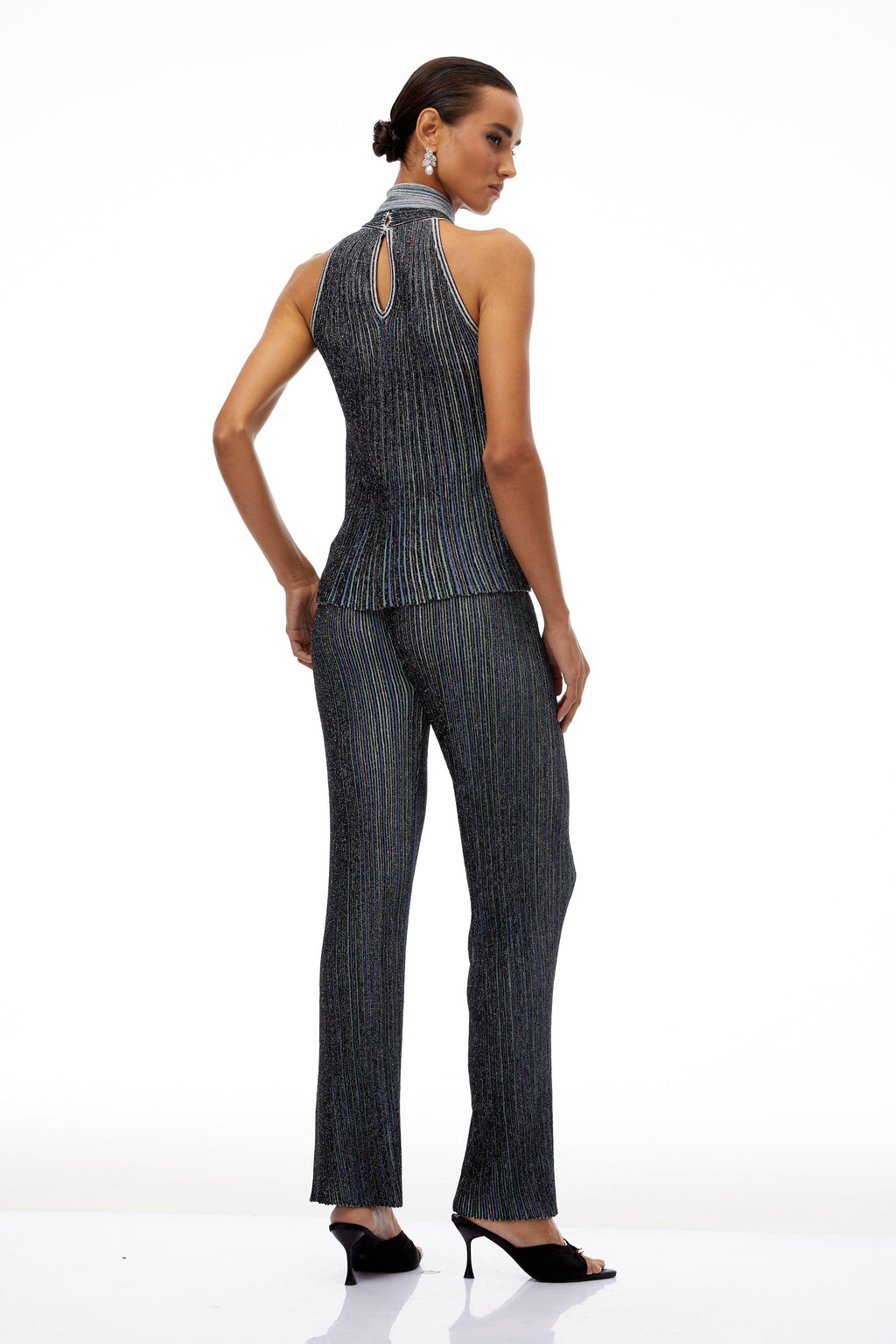 Szabina Grey Striped Knit Top & Trousers Set