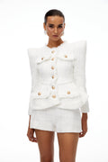 Séraphine White Frayed Tweed Jacket & Shorts Set