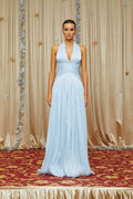 Térébenthine Blue Glossy Gathered Maxi Dress