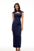 Karine Navy Blue Satin Pencil Maxi Dress