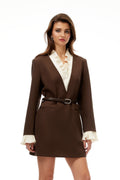 Agata Brown Ruffled Trim Mini Blazer Dress