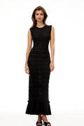 Delphine Black Beaded Textured Knit Maxi Dress