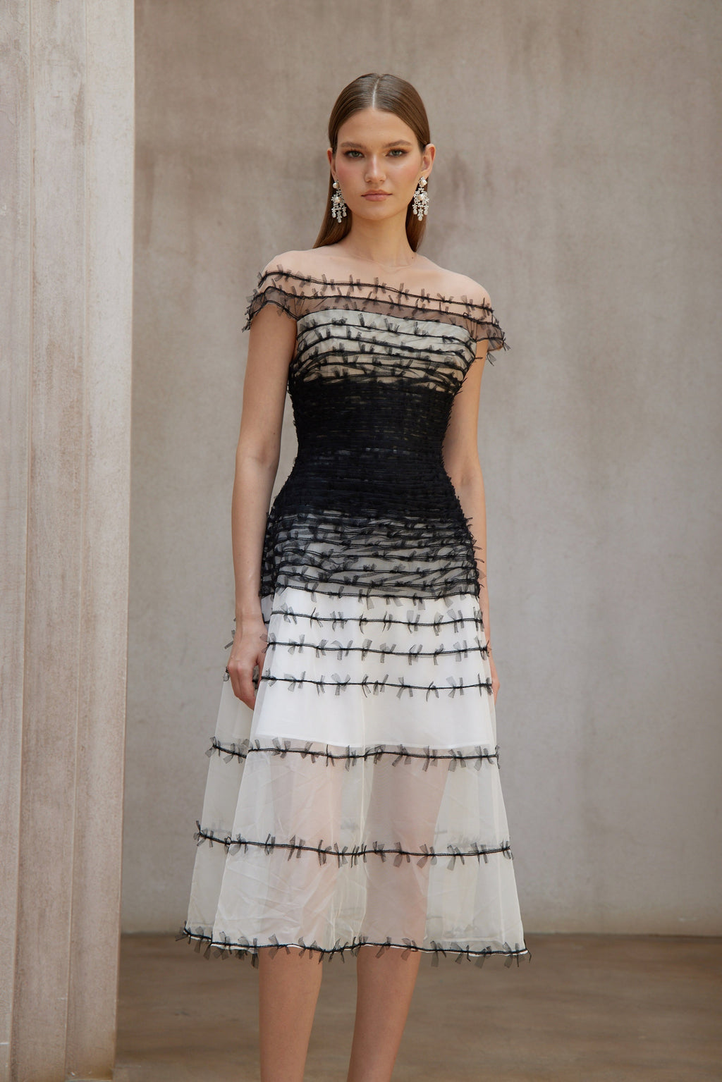 Eléonore Color Block Tulle Midi Dress