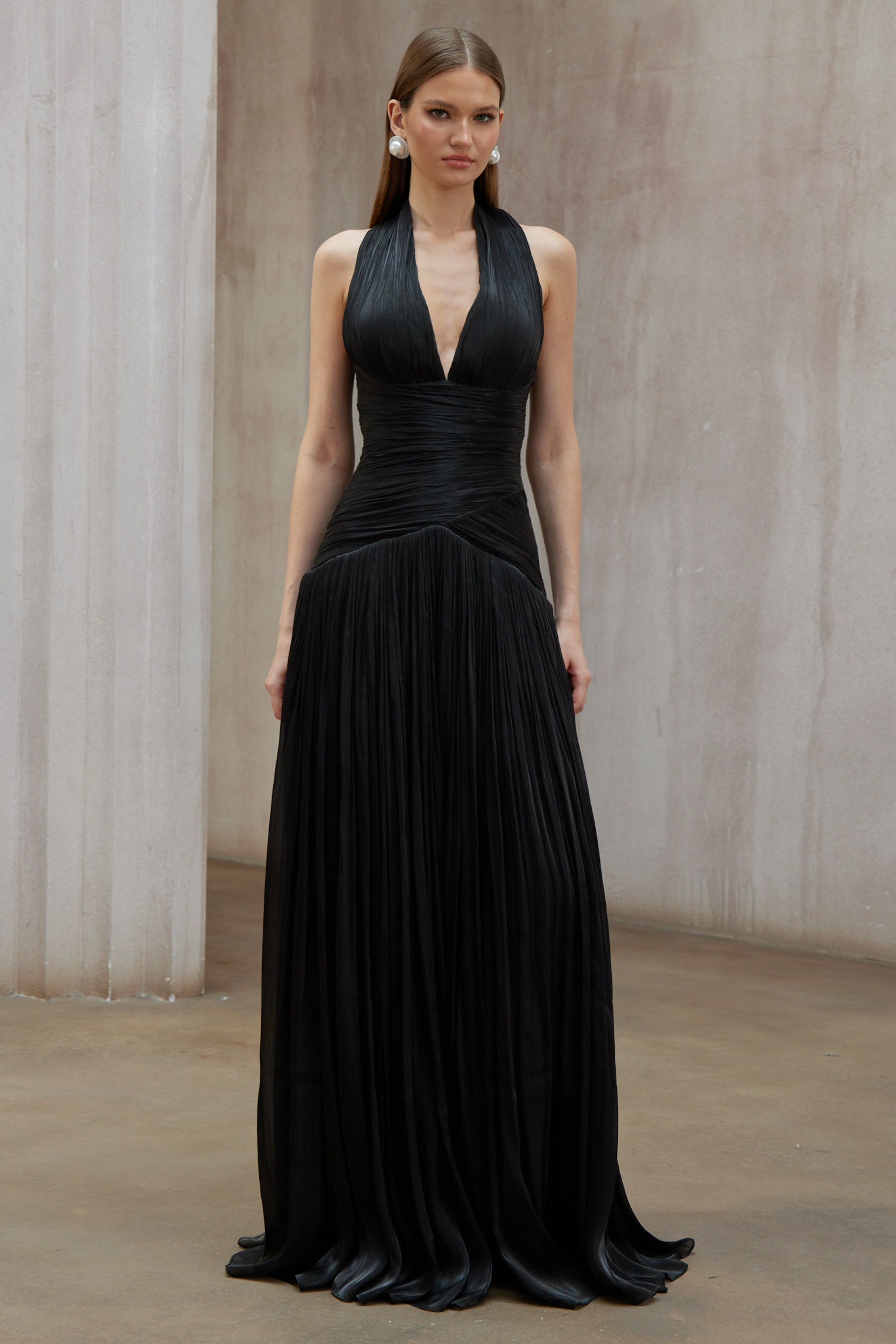 Uranie Black Gathered Maxi Dress