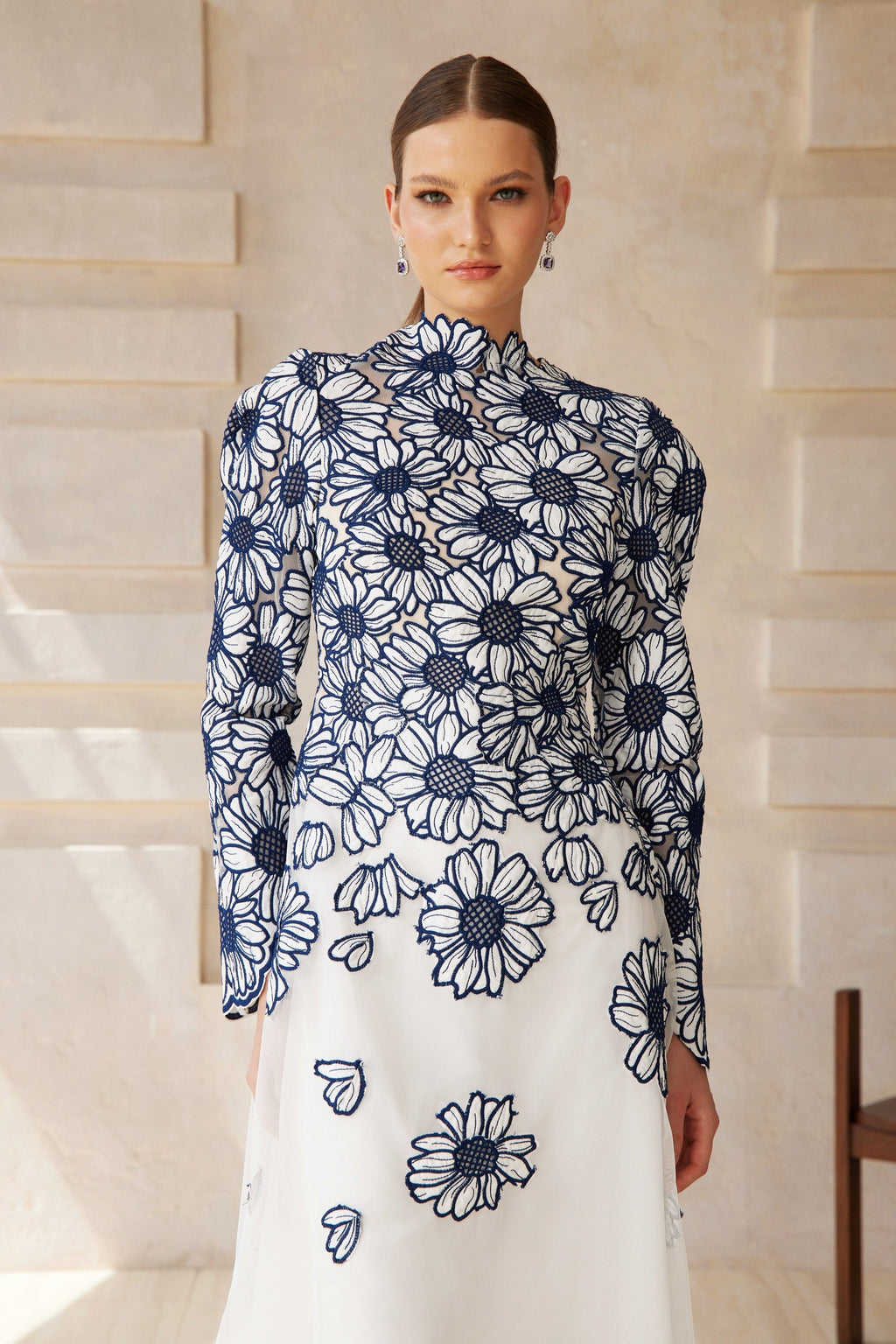Caméo Blue Floral Embroidered Tulle Midi Dress