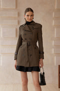 Iris Army Green Belted Double-Breasted Trench Coat