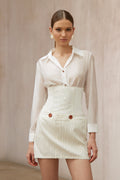 Eléonore White Striped Shirt & Skirt Set