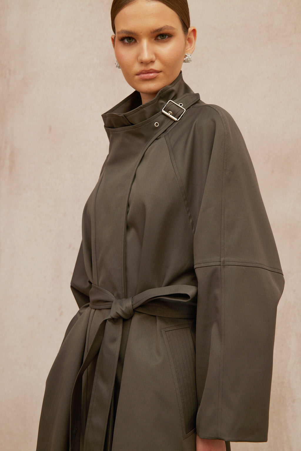 Suzon Charcoal Grey Belted Long Trench Coat