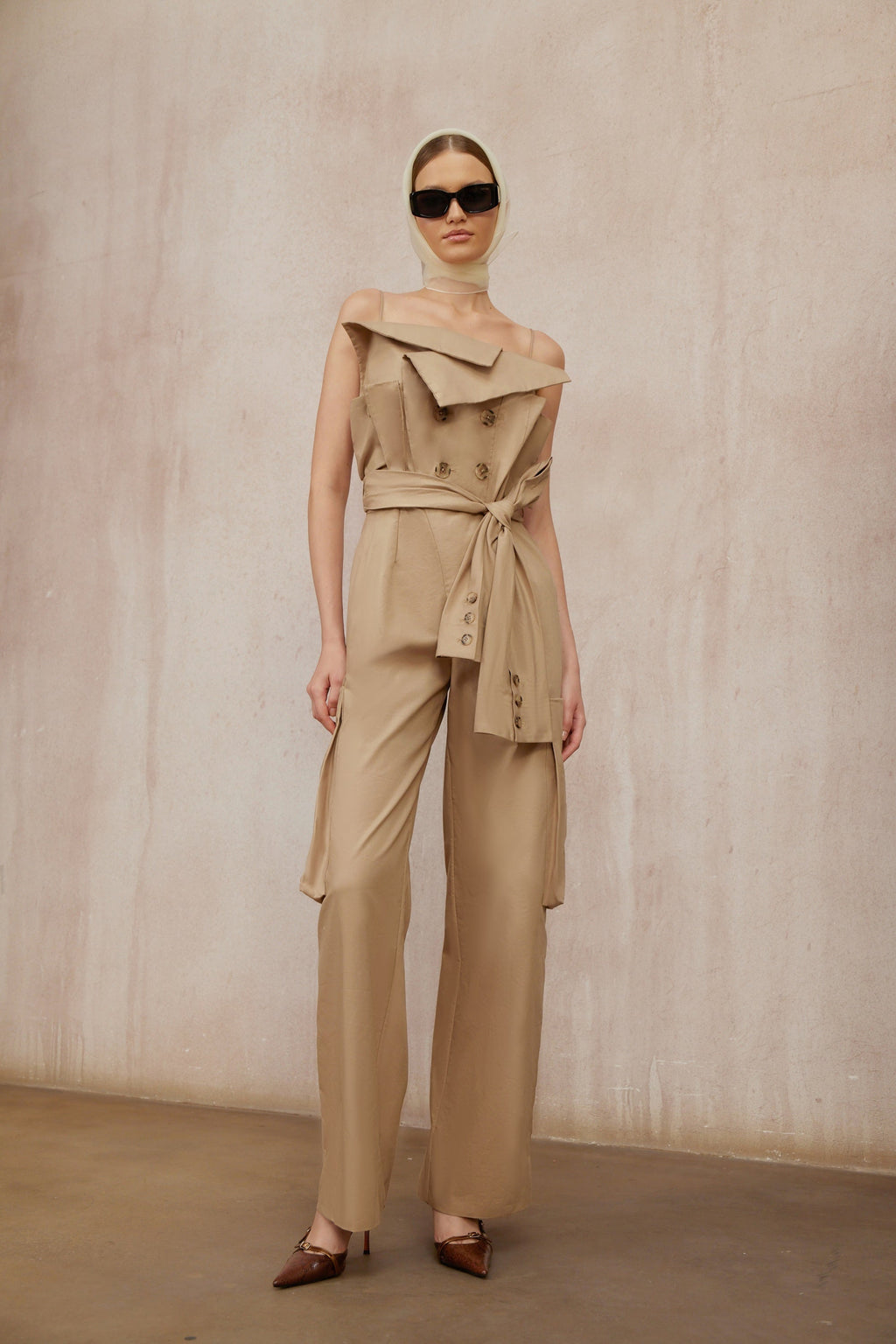 Nanette Khaki Asymmetrical Double Breasted Jumpsuit