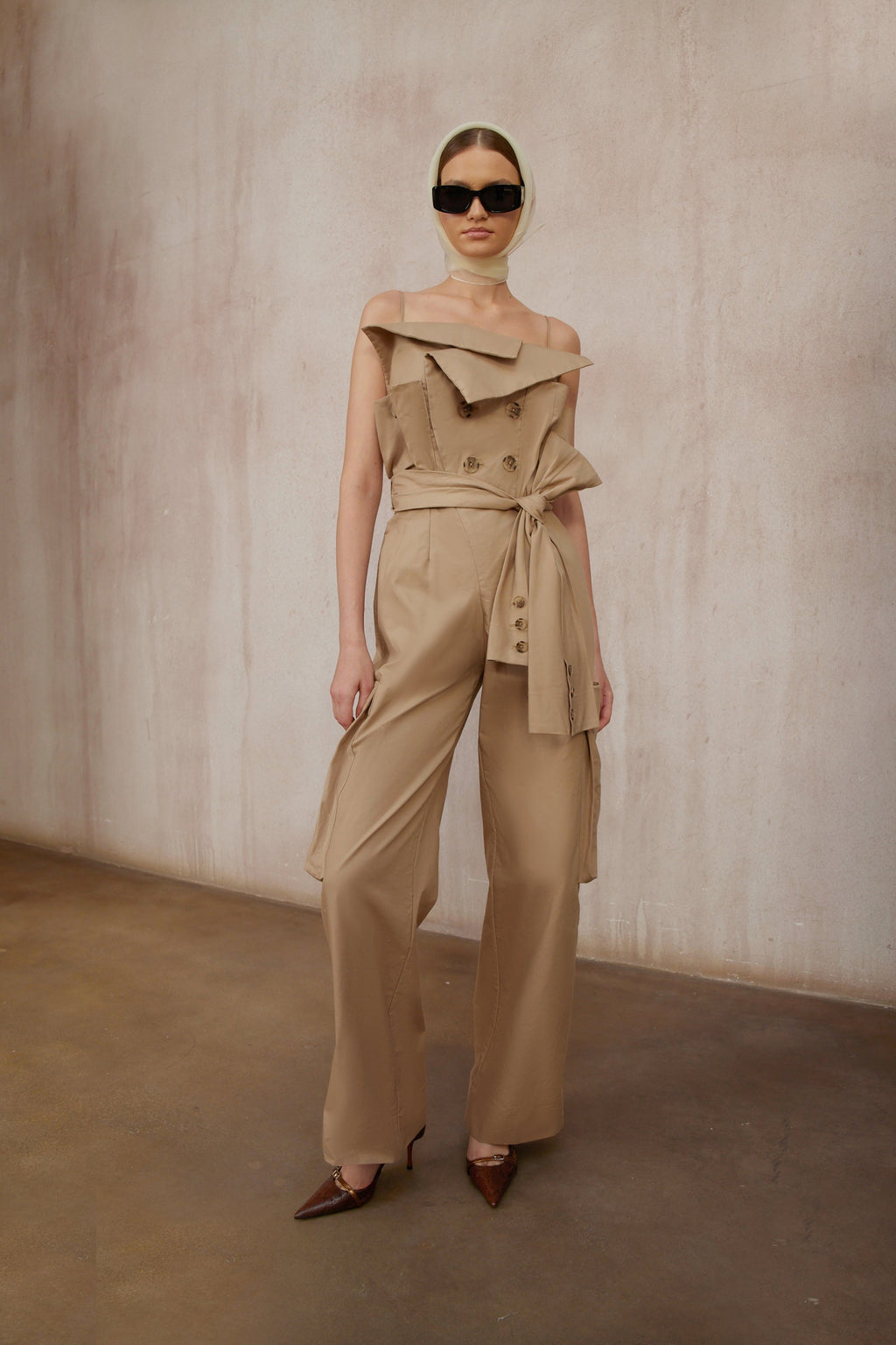 Nanette Khaki Asymmetrical Double Breasted Jumpsuit