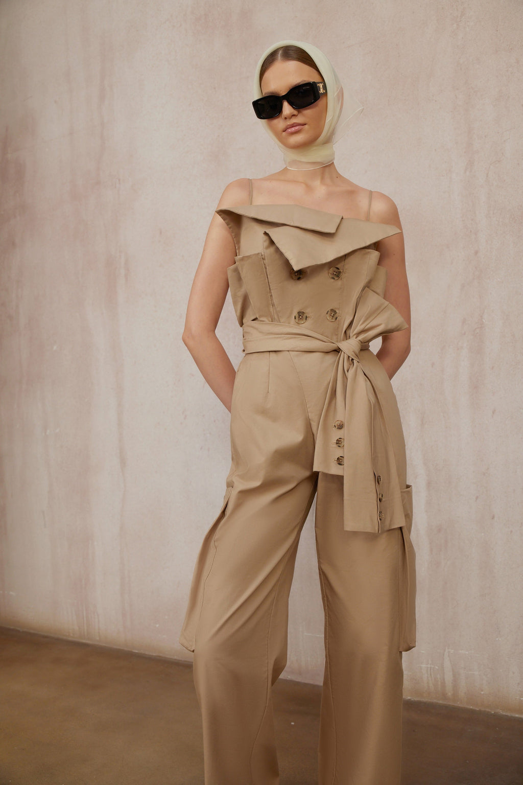 Nanette Khaki Asymmetrical Double Breasted Jumpsuit
