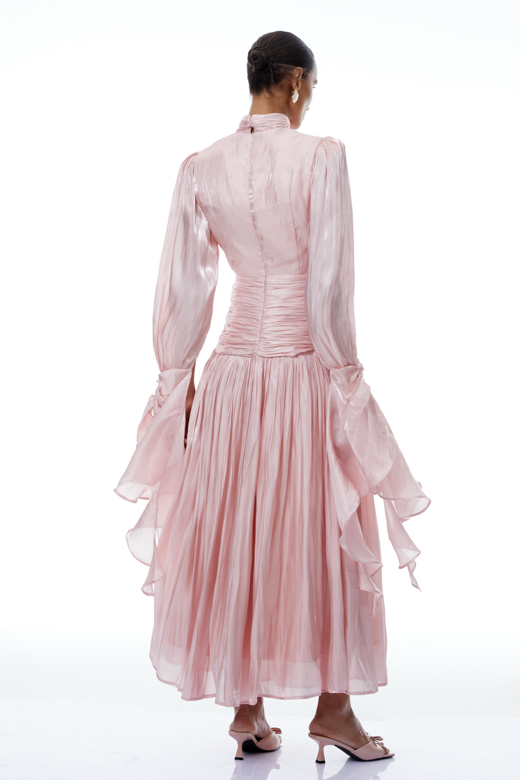 Sarolta Pink Glossy Ruched Maxi Dress