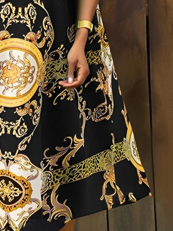 A-Line Sleeveless Contrast Color Pockets Round-Neck Midi Dresses