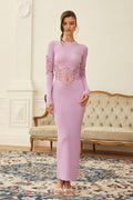 Amanda Purple Lace Panel Ribbed Knit Maxi Dress