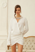 Hélia White Ruched Mini Shirt Dress