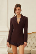 Leila Burgundy Cinched Waist Lace Hem Playsuit