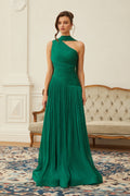 Emerald Green One Shoulder Ruched Maxi Dress