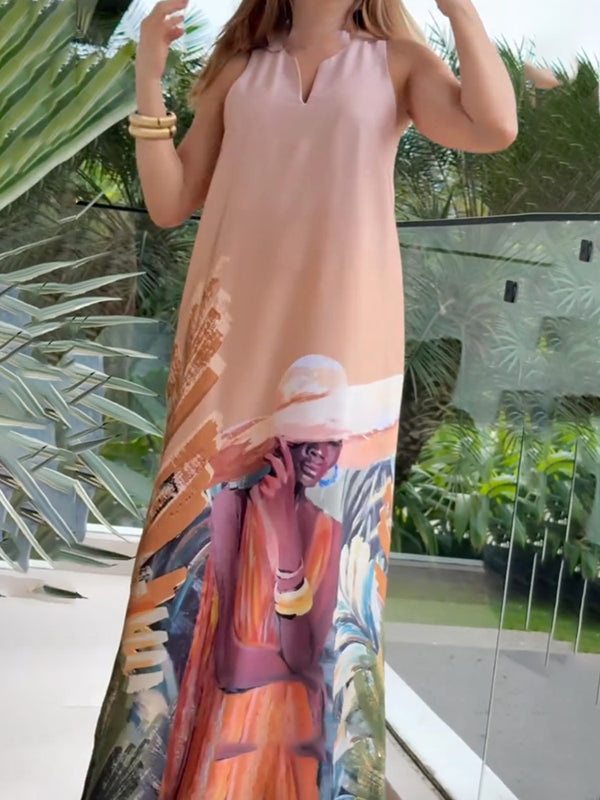 Loose Sleeveless Figure Pockets V-Neck Maxi Dresses