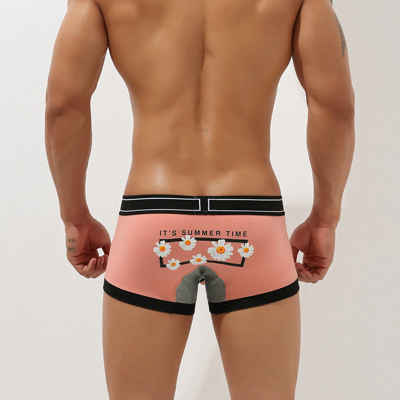 Men's Printed Cotton Low-Rise Bulge Pouch Boxer Briefs