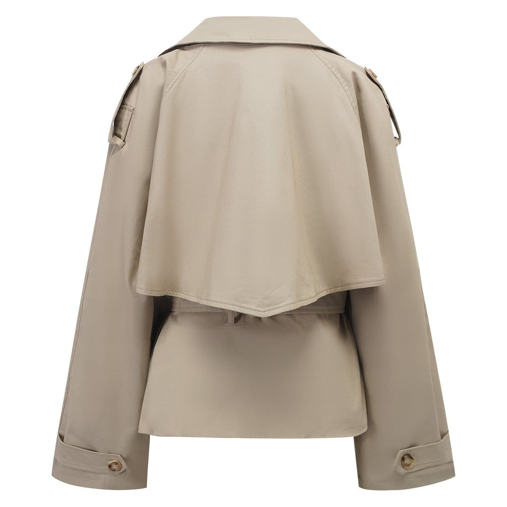 Sandra Khaki Double-Breasted Short Trench Coat