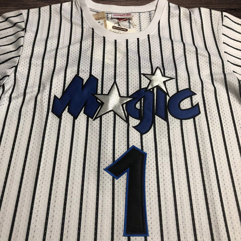 Men’s Orlando Magic #1 McGrady White Stripe Short Sleeve Jersey