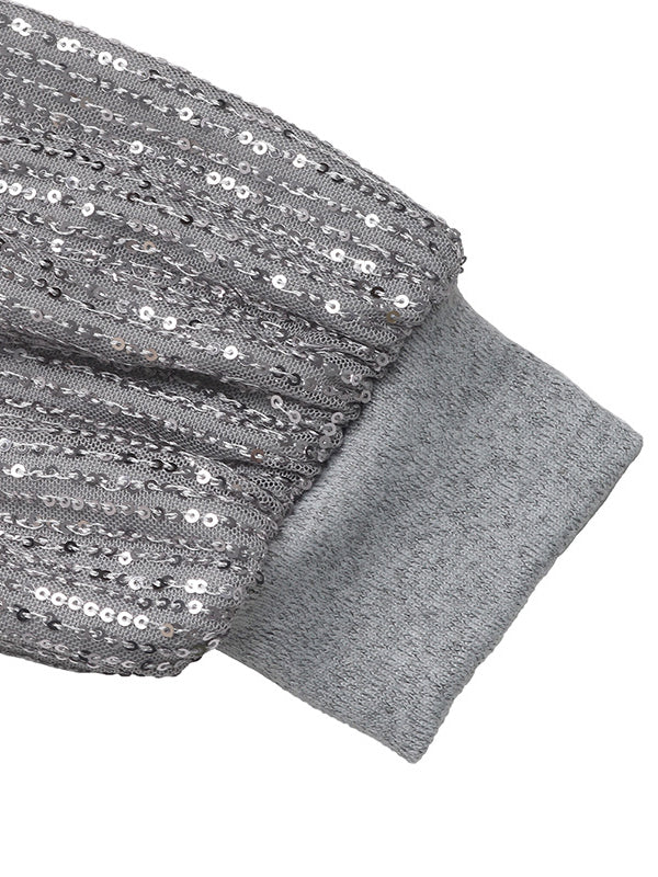 Bodycon Long Sleeves Sequined Split-Joint Round-Neck Mini Dresses