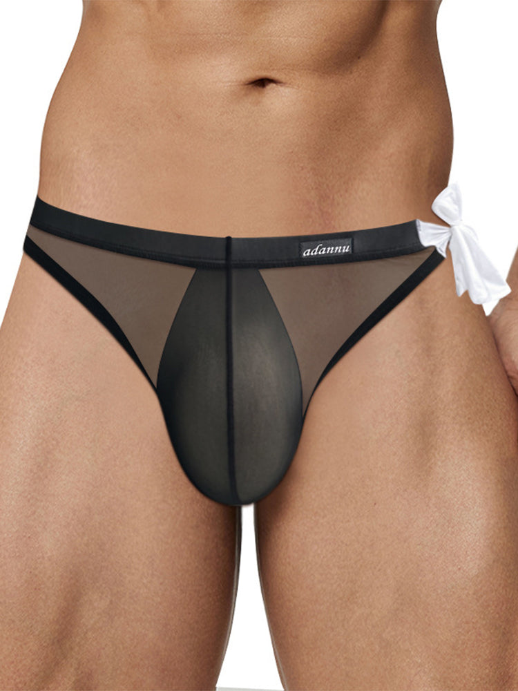 Men's Sexy Translucent Lace-up Briefs with Unfastened U-shaped Large Pouch