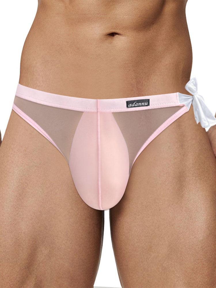 Men's Sexy Translucent Lace-up Briefs with Unfastened U-shaped Large Pouch
