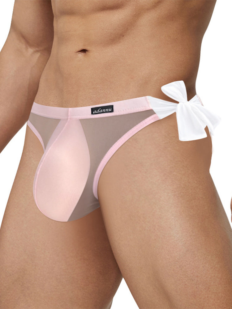 Men's Sexy Translucent Lace-up Briefs with Unfastened U-shaped Large Pouch