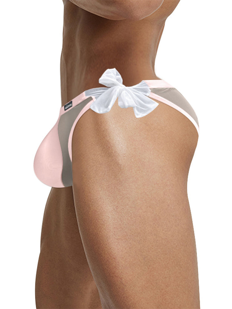 Men's Sexy Translucent Lace-up Briefs with Unfastened U-shaped Large Pouch