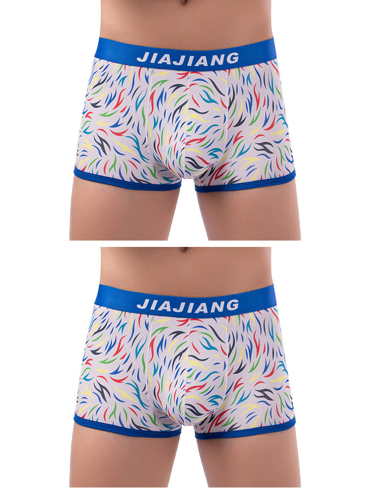2 Pack Men's Colorful Printed Polyester Comfortable Breathable Trunks
