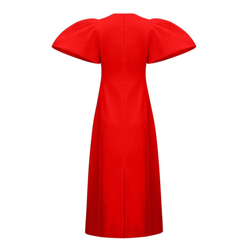 Irène Red Sequined Floral Embroidered Midi Dress