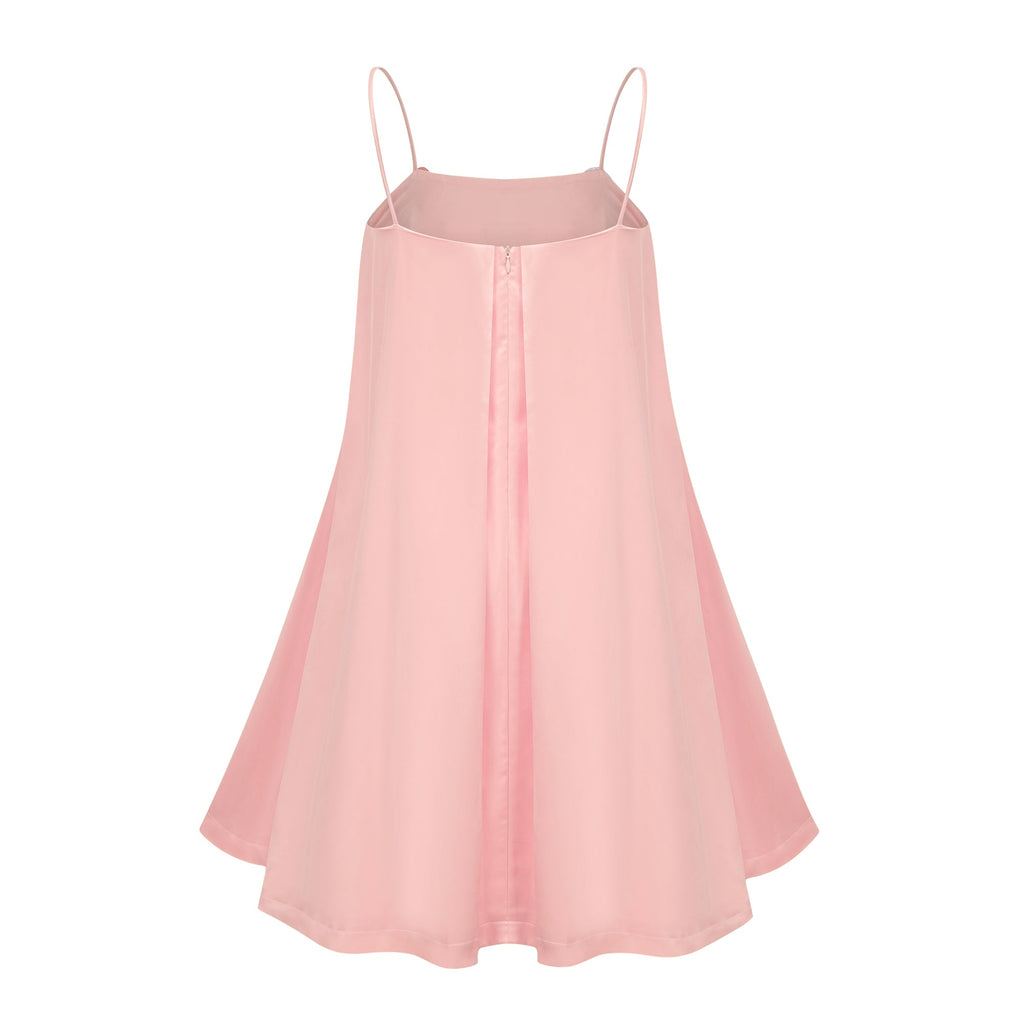 Avril Pink Floral Embroidered Satin Mini Dress