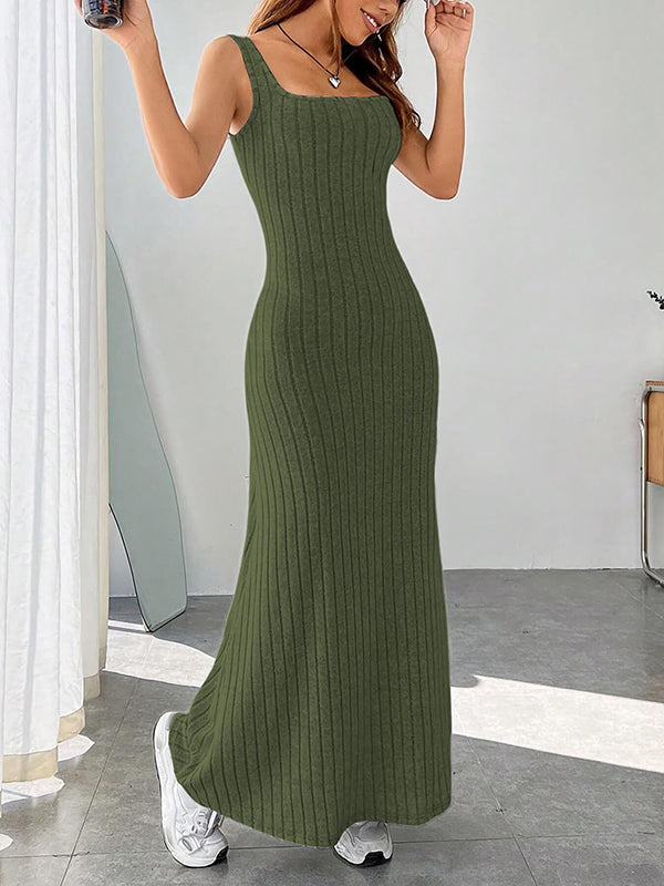 A-Line Loose Solid Color Spaghetti-Neck Maxi Dresses