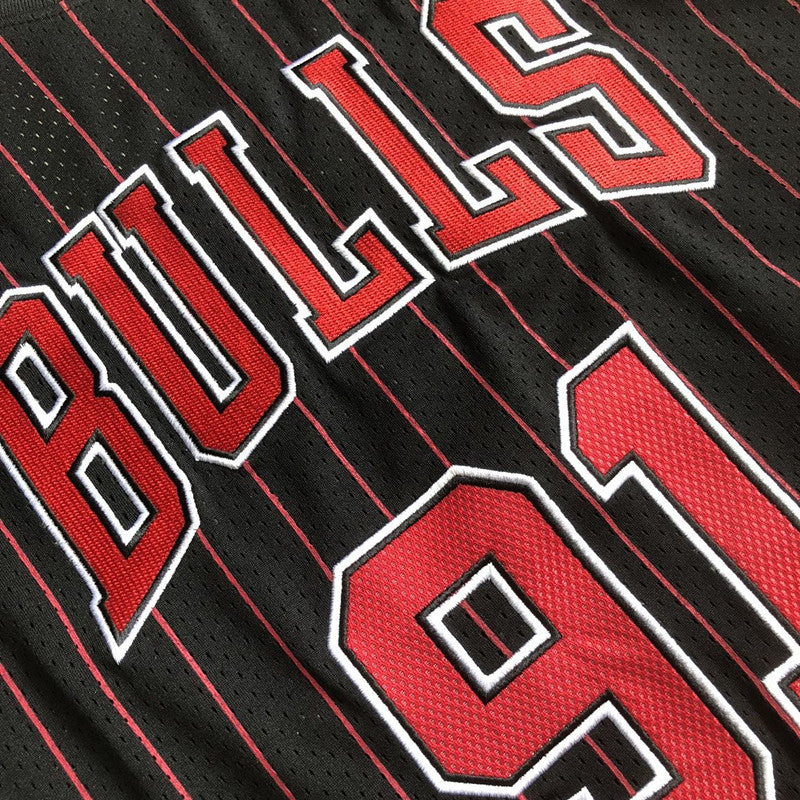 Men’s Chicago Bulls #91 Rodman Stripe Short Sleeve Jersey