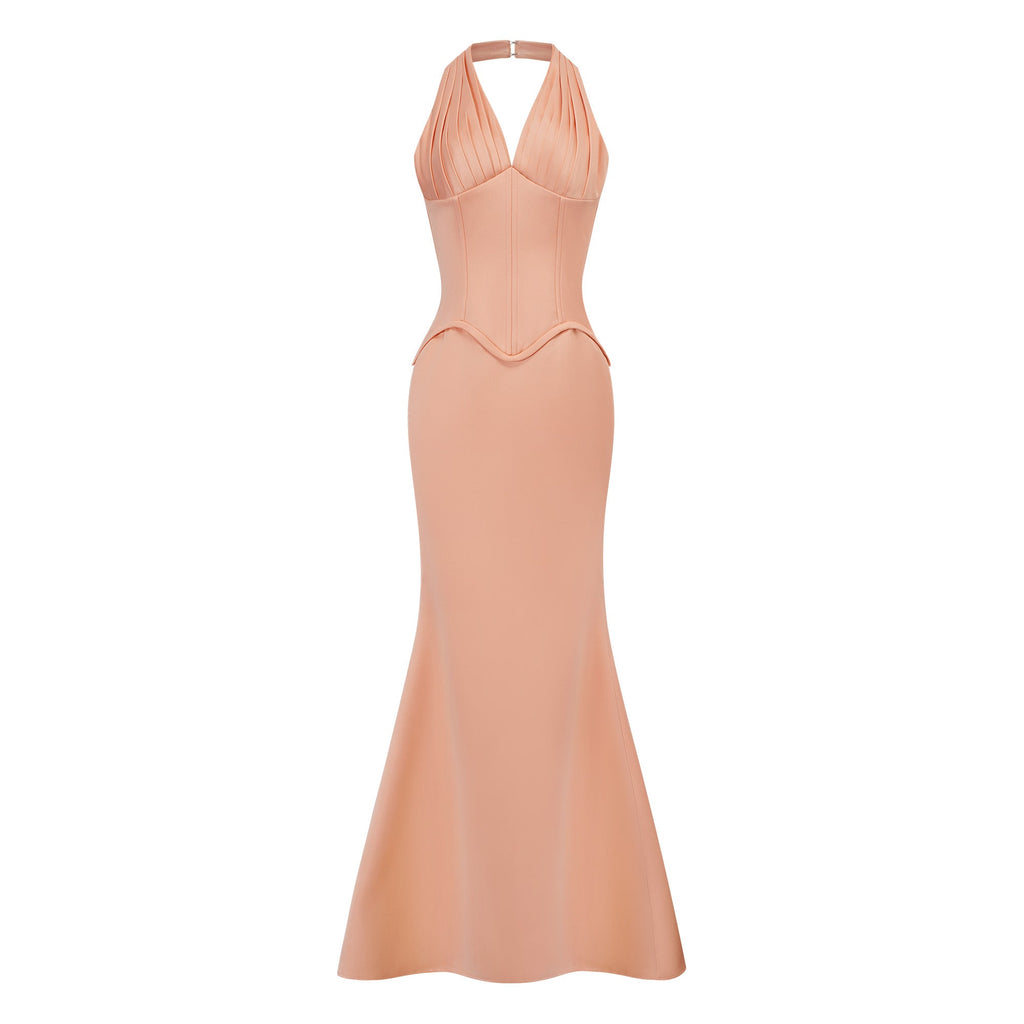 Aurélie Orange Halterneck Mermaid Maxi Dress