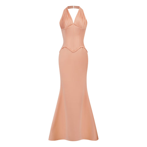 Aurélie Orange Halterneck Mermaid Maxi Dress