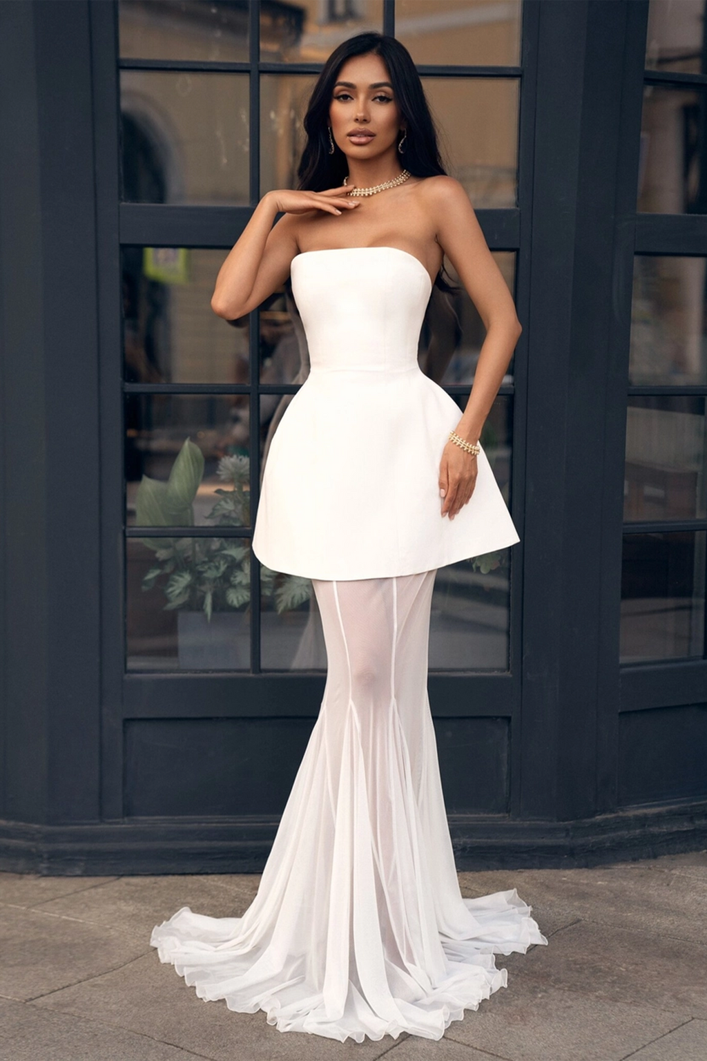 Mélanie White Corset Dress & Mesh Skirt Set