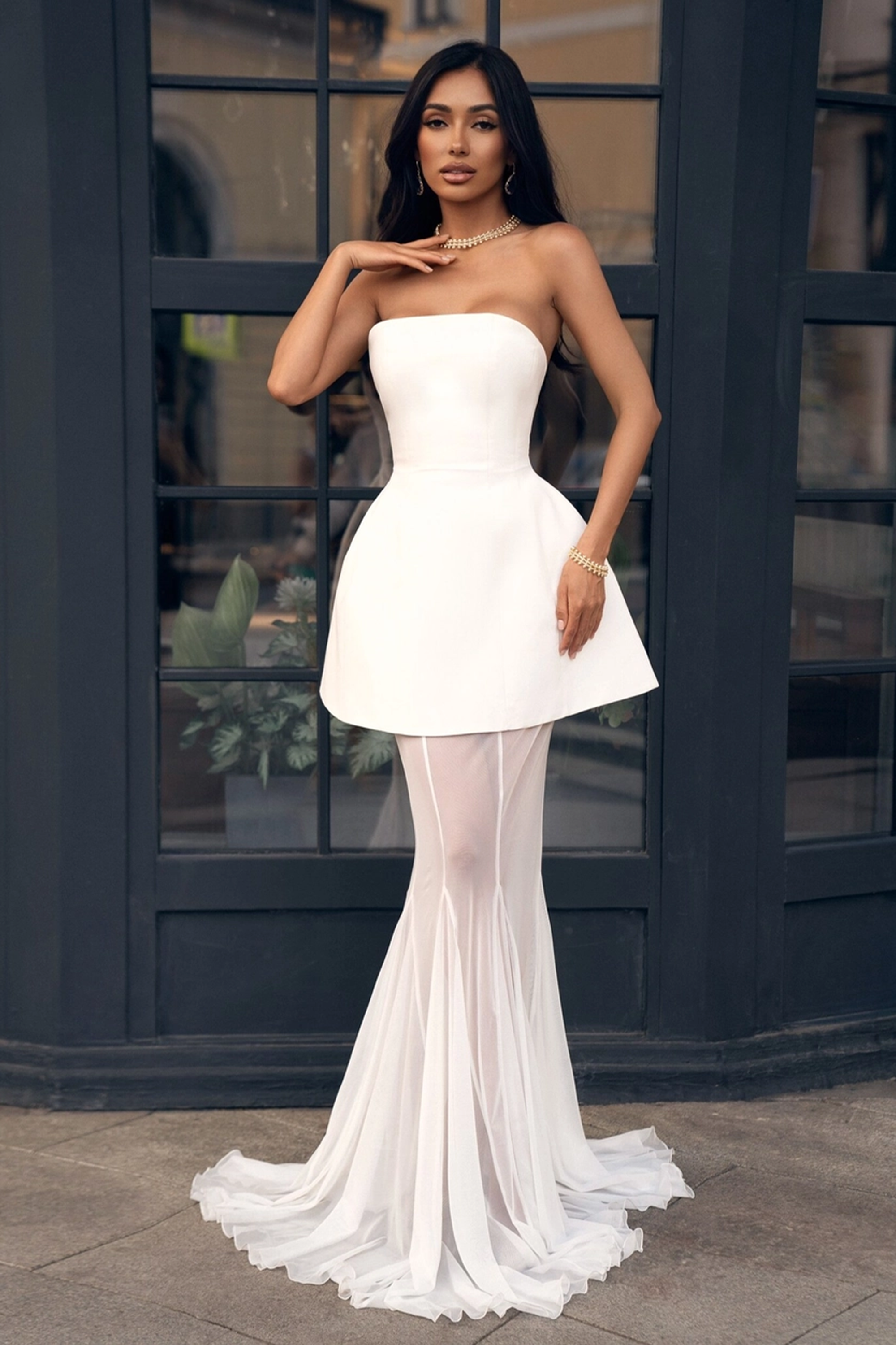 Mélanie White Corset Dress & Mesh Skirt Set