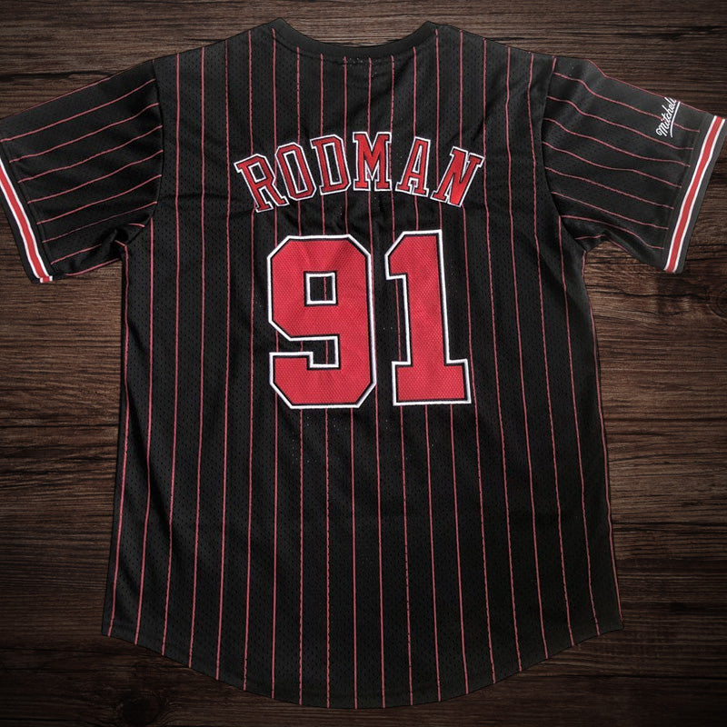 Men’s Chicago Bulls #91 Rodman Stripe Short Sleeve Jersey