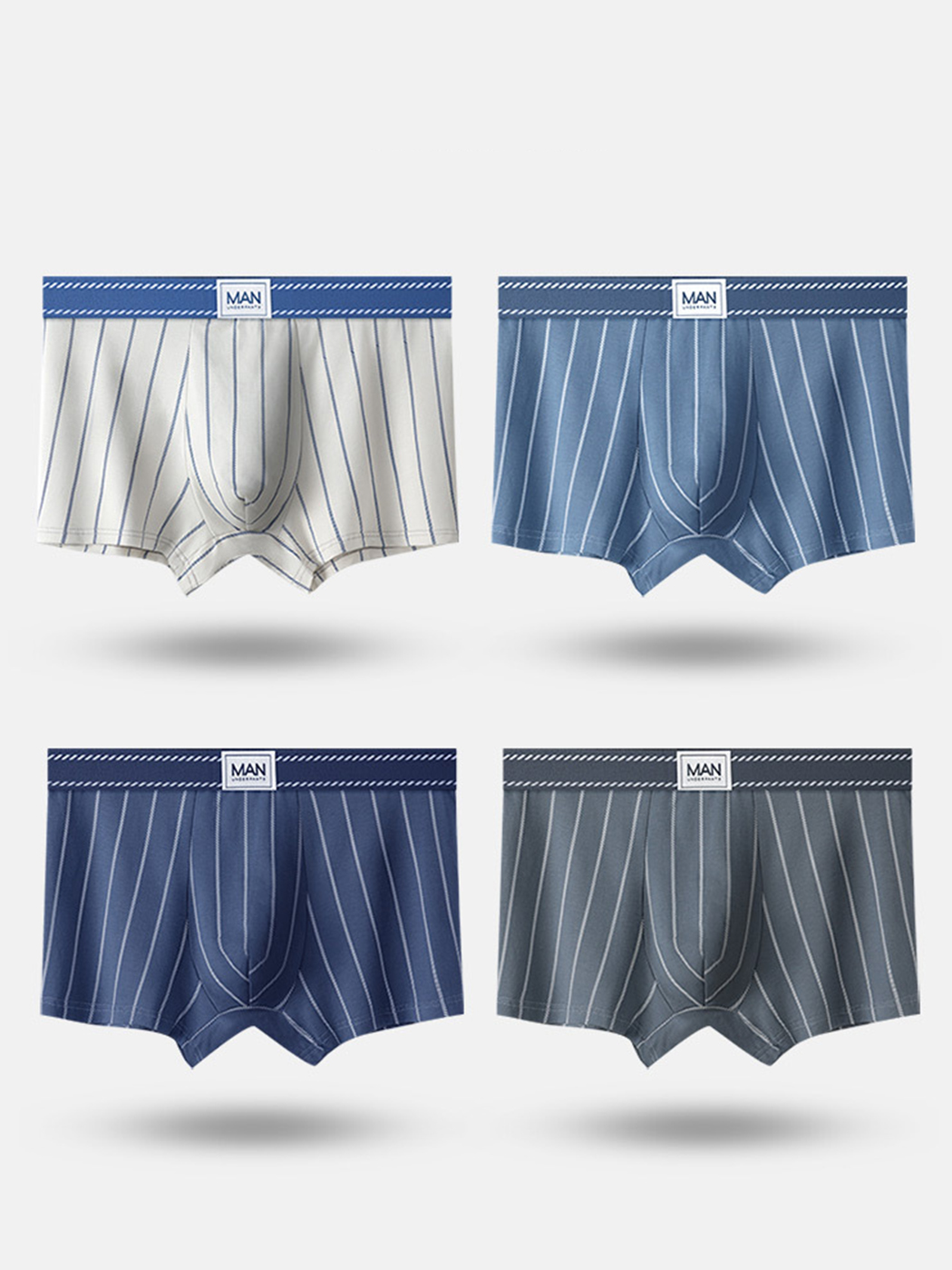 3 Pack Men's Striped Cotton Blend Trunks