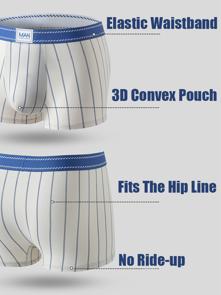 3 Pack Men's Striped Cotton Blend Trunks