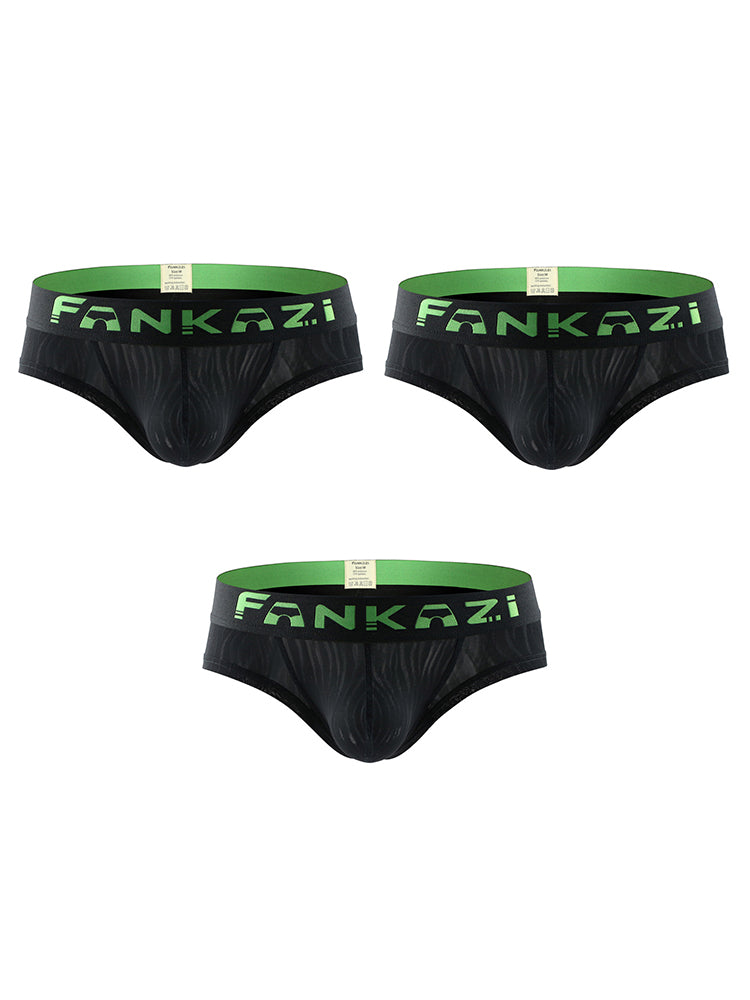 3 Pack Men's Striped U-Pouch Breathable Casual Briefs