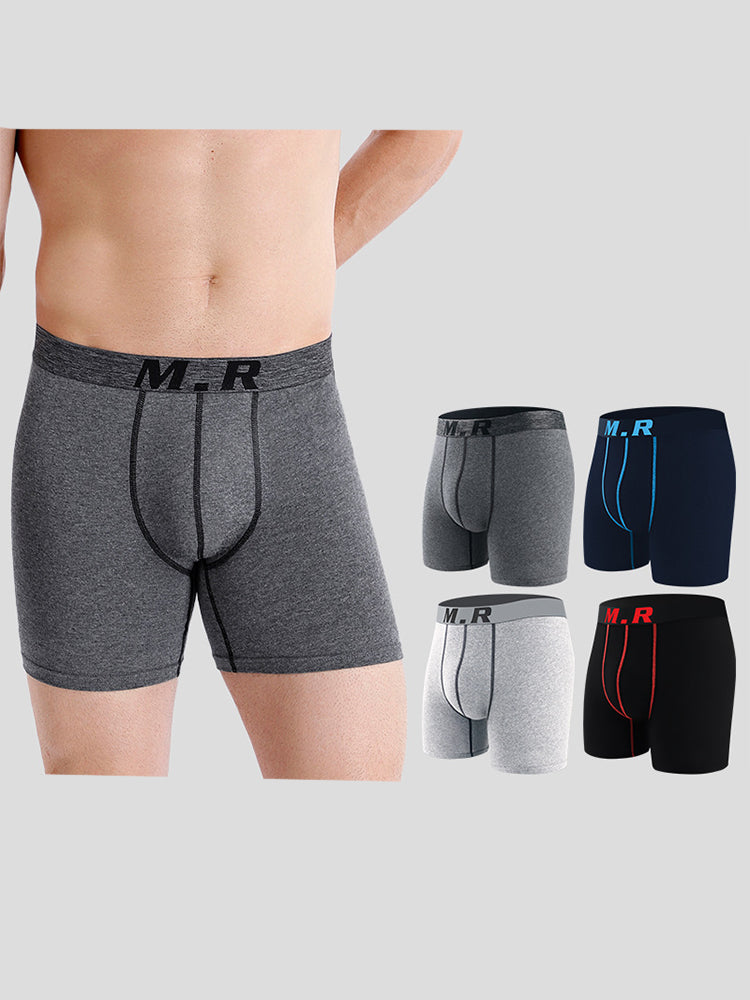 4 Pack Men's Comfortable Cotton Anti-Chafing High Elasticity Sports Boxer Briefs