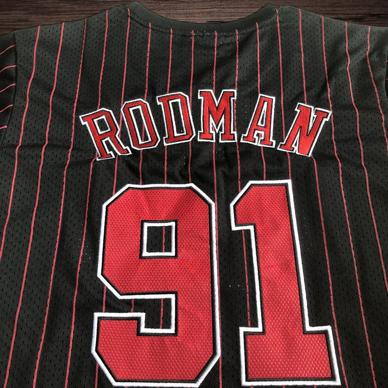 Men’s Chicago Bulls #91 Rodman Stripe Short Sleeve Jersey