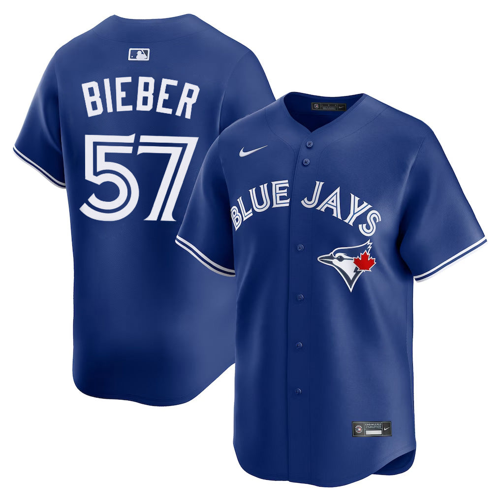Men’s Toronto Blue Jays Shane Bieber #57 Royal Alternate Jersey