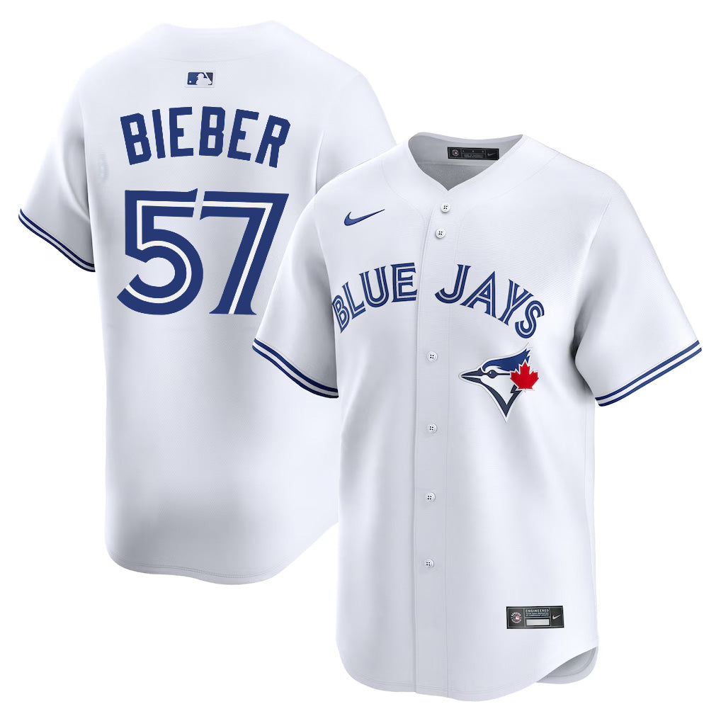 Men’s Toronto Blue Jays Shane Bieber #57 White Home Limited Jersey